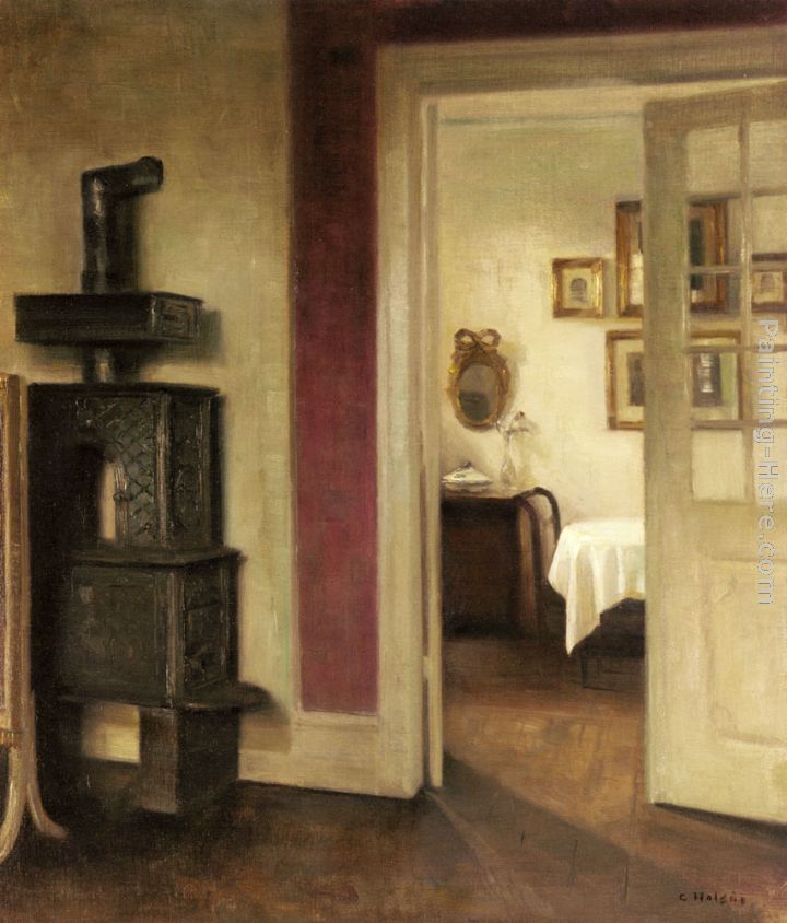 An Interior with a Stove and a View into a Dining Room painting - Carl Vilhelm Holsoe An Interior with a Stove and a View into a Dining Room art painting